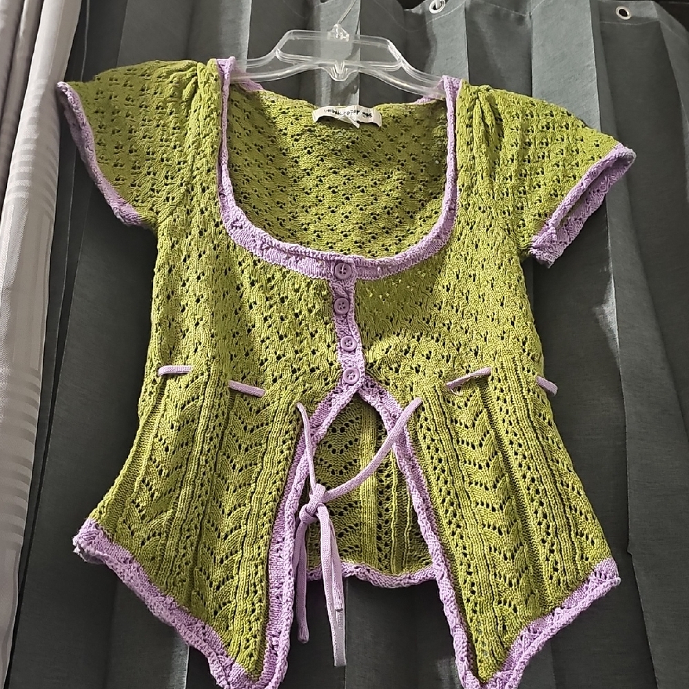 Urban Outfitters Green and Purple Knitted Blouse with Peplum